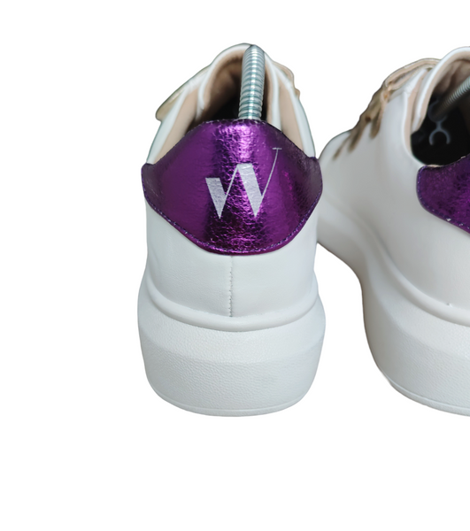 Vanessa Wu with White, Gold and Purple platform with velcro T.39